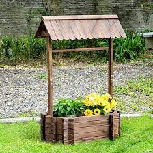 Outsunny Wooden Wishing Well Garden Bed