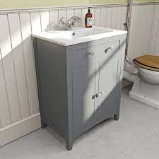 Neutral or plain coloured vanity units for bathrooms are clean looking and timeless. The Bath Co Camberley Satin Grey High Level Furniture Suite With Straight Bath 1700 X 700 Vanity Units Basin Vanity Unit Grey Vanity Unit
