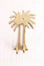 Palm Tree Wall Hooks Gold Brass