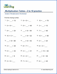 Grade 3 Worksheet Multiplication