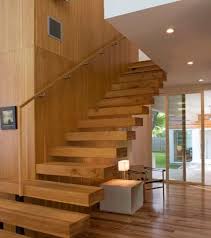 wall floating wooden staircase design