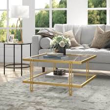 Brass Finish Square Glass Coffee Table