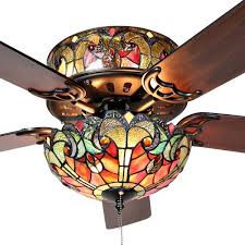 You can enhance your existing ceiling fan with these tiffany style shades. Tiffany Style Stained Glass Halston Ceiling Fan Spice 52 L X 52 W X 19 H 52 L X 52 W X 19 H On Sale Overstock 16105878 Pull Chain