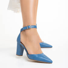 Pantofi dama cu toc albastri din piele ecologica Ramani - Kalapod