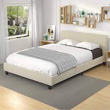 mecor upholstered linen platform bed