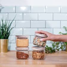 Set Of 4 Mini Storage Jars With Wooden