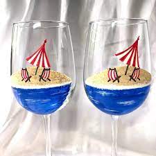 Beach Scene Hand Painted Wine Glasses