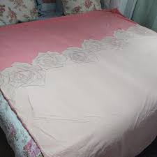 embroidery pink rose cotton duvet cover