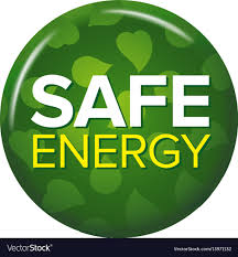 Bright Green Round Button With Words Safe Energy