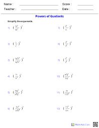 Exponent Worksheets