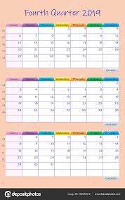 Vertical Calendar Fourth Quarter 2019 Year Weekly Planner