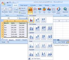 ms excel 2007 how to create a column chart