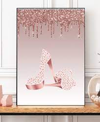 Rose Gold Shoes Print Picture Diamante