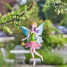 hanging colourful metal fairy garden