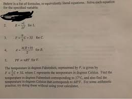 Solved Below Is A List Of Formulas Or