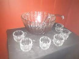 punch bowl with 6 cups glass ladle