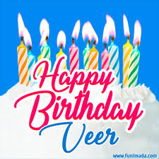 Happy Birthday GIF for Veer with Birthday Cake and Lit Candles — Download on Funimada.com