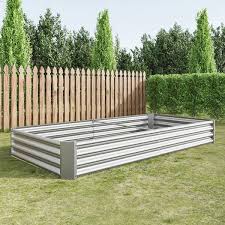 Siavonce Raised Garden Bed Kit 7 6 Ft X 3 7 Ft X 0 98 Ft Silver Metal Raised Bed Garden For Flower Planters Vegetables Herb