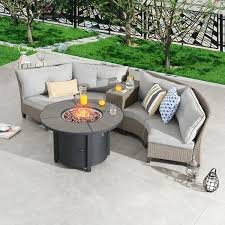 Wicker Patio Fire Pit Seating Set