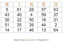 Muster eines bingoscheins und der zahlenkarten 1 bis 25 (verkleinerte darstellung): Senioren Bingo
