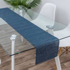 table runner woven vinyl blue bamboo