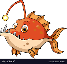 cute angler fish cartoon on white