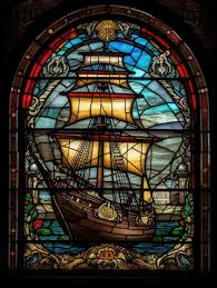 Ship Sea Stained Glass Window Mosaic