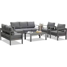 Sunvivi Grey 5 Piece Aluminum Patio Conversation Set With Dark Grey Cushions