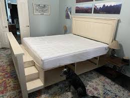 King Size Farmhouse Bed With Dog Stairs