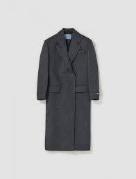 Prada Double Ted Wool Coat In Grey