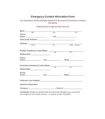Emergency Contact Form And Medical Information Template Sheet Teran Co