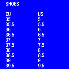 other shoe size chart for helmut lang