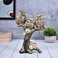 Owl Couple On Tree Showpiece Bird Statue