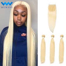Queen hair bundles, inc specializes in the finest quality of virgin grade human hair. Blonde Human Hair Bundles With Closure Brazilian Straight 613 Virgin Hair Weave Extension Long For Black Women 3 Bundles 3 4 Bundles With Closure Aliexpress
