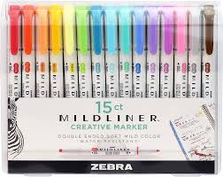 Amazon.com : Zebra Pen Mildliner Double Ended Highlighter Set, Broad and  Fine Point Tips, Assorted Ink Colors, 15-Pack : Office Products
