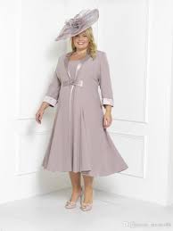 Plus Size Mother Of The Bride Dresses Sleeves Tea Length Scoop Neck Wedding Guest Dress Custom Mothers Groom Gown With Free Long Jacket Wedding Mother