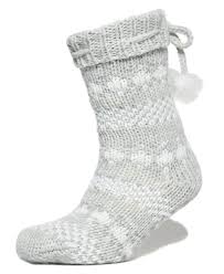 Womens Sparkle Fairisle Slipper Socks In Grey Silver