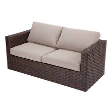 patio loveseat with beige cushions