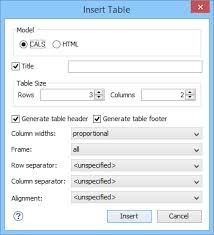 adding tables in docbook