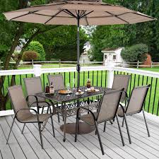 59 Inch Aluminum Patio Dining Table With Umbrella Hole Fot 6 Persons Bronze Costway