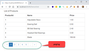 creating grid view in asp net core with