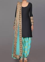 Black And Mint Brocade Punjabi Suit Indian Outfits