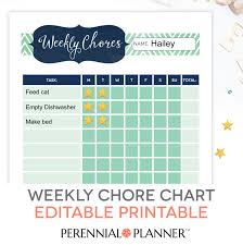 Chore Chart Printable Editable Pdf Kids Weekly Reward Task Responsibility Checklist Chevron 10 Rows