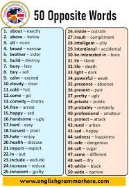 50 Opposite Words, English Opposite, Antonym Words - English Grammar Here