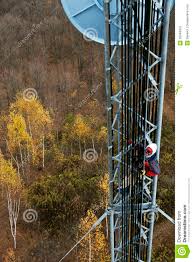 Climber On Cell Tower Stock Image Image Of Service Hardhat