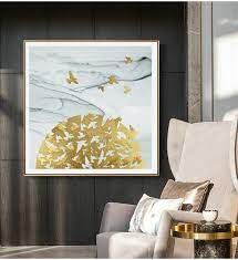 Abstract Gold Foil Birds Ink Background