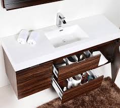 The brushed nickel hardware pairs perfectly with the rectangular sink and modern design. Kubebath Modern Lux 60 Single Sink Walnut Wall Mount Modern Bathroom Vanity
