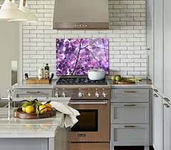 Tempered Glass Backsplash Purple Leaves