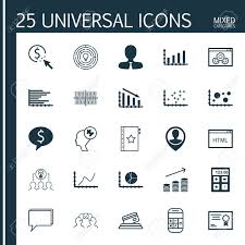 Set Of 25 Universal Icons On Fail Graph Bars Chart Conference