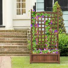 Costway Solid Wood Planter Box With Trellis Weather Resistant Outdoor